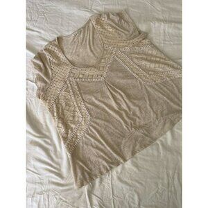 Y2K Anthropologie Hint Of Mint Women's Lace Panel Tee Top S Beige